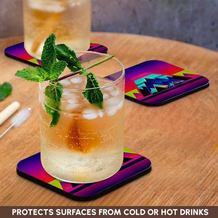 3dRose - Vente Sous-verre - 3dRose, Art abstrait cool de tentes colorées, montagnes. Cadeau pour campeur heureux, Dessous de verre9