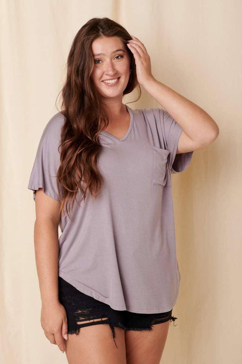 mittoshop - Wholesale T-Shirt - Women's - BT5074PL-PLUS BAMBOO FABRIC POCKET V-NECK TEE15