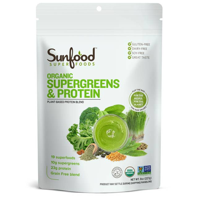 Sunfood Superfoods - Wholesale Protein/Superfood Powder - Supergreens & Protein, 8oz, Organic