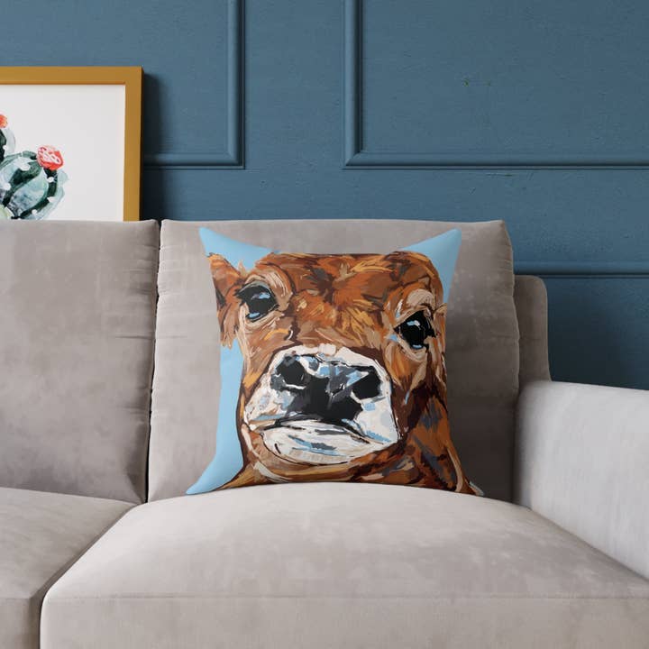 Brown Cow Farmhouse Square Poly Canvas Throw Pillows for wholesale by Blue Cava