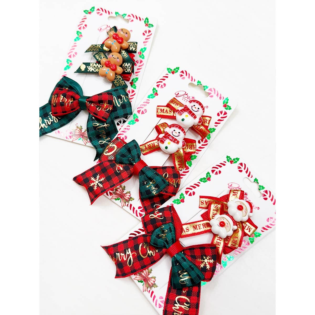 MIX COLOR Trio Christmas Theme Bow Clips for wholesale on Faire3
