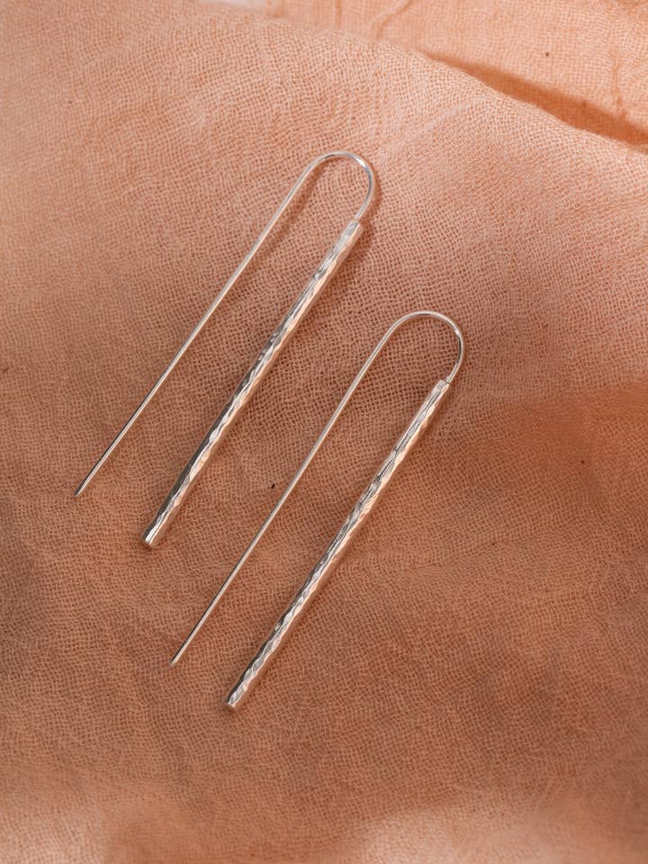 Eco Sterling Silver Long Hammered Silver Bar Threads for wholesale by Studio Adorn