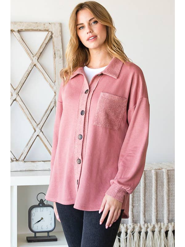 HEIMISH - Wholesale Shirt Jacket/Shacket - Women's - EJ6706-14 BASIC COLLAR SOLID BUTTON SHACKET WITH POCKET3