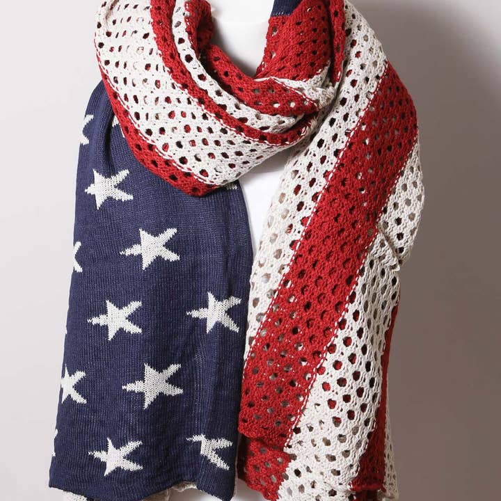 Leto Accessories - Wholesale Scarf - Women's - Netted Oversized American Flag Knit Blanket Scarf πΊπΈ5