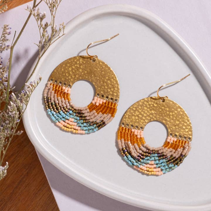 Mayana Designs Co - Wholesale Dangle Earrings - Beaded Handwoven Organic Circular Fringe Earrings (Earth)