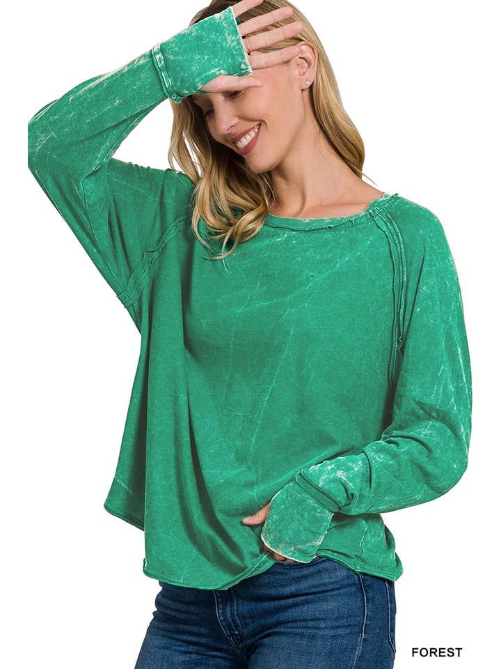 42POPS - Wholesale Tunic - Women's - ..._ WASHED LONG SLEEVE TOP WITH THUMB HOLE CUFFS13