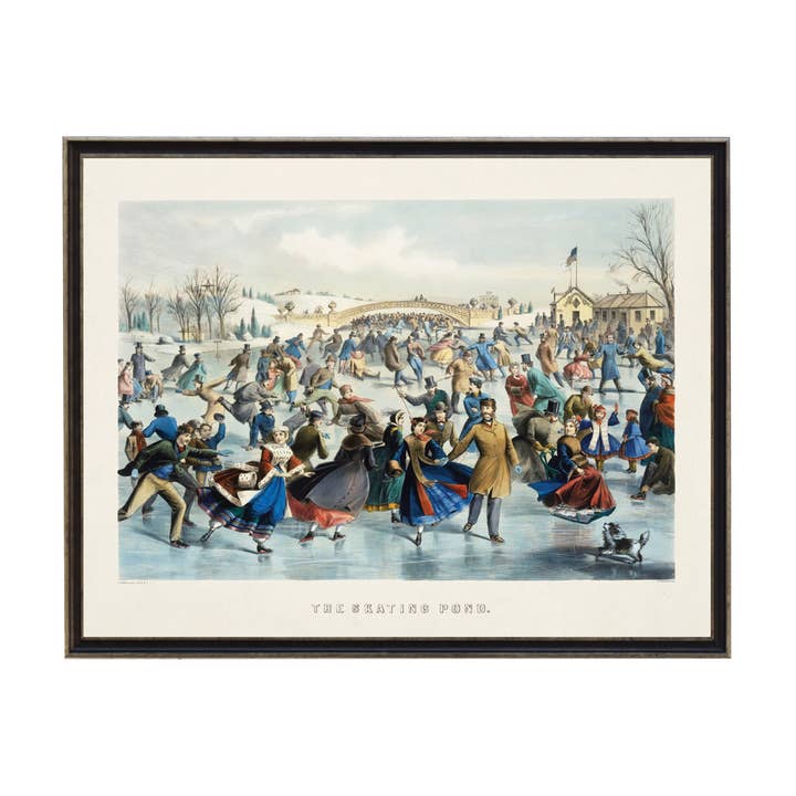 Vintage painting of the skating pond for wholesale by Antique Curiosities Inc