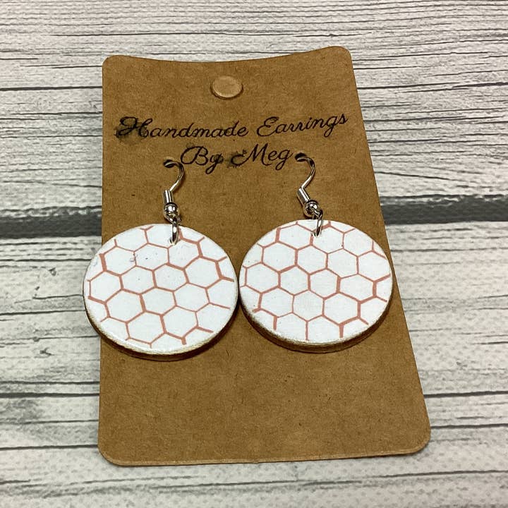 White and Gold Honeycomb 1 inch for wholesale by Handmade Earrings By Meg