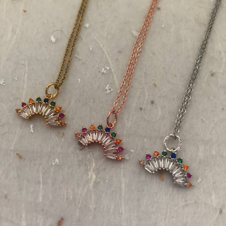 Cubic Zirconia Rainbow Necklace 18" Rainbow Necklace Rhodium for wholesale by Roshni Desai & Things