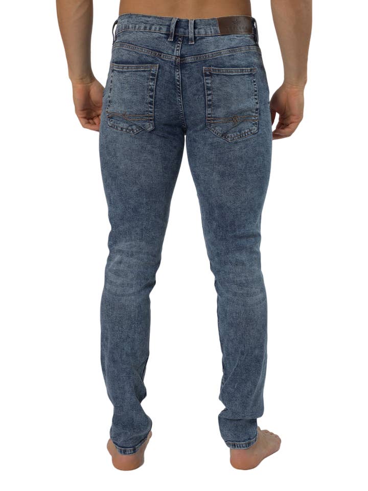 Donker zuur Heren spijkerbroek van katoen met scheuren en verouderde look - Donkere acid wash voor groothandel op Faire1