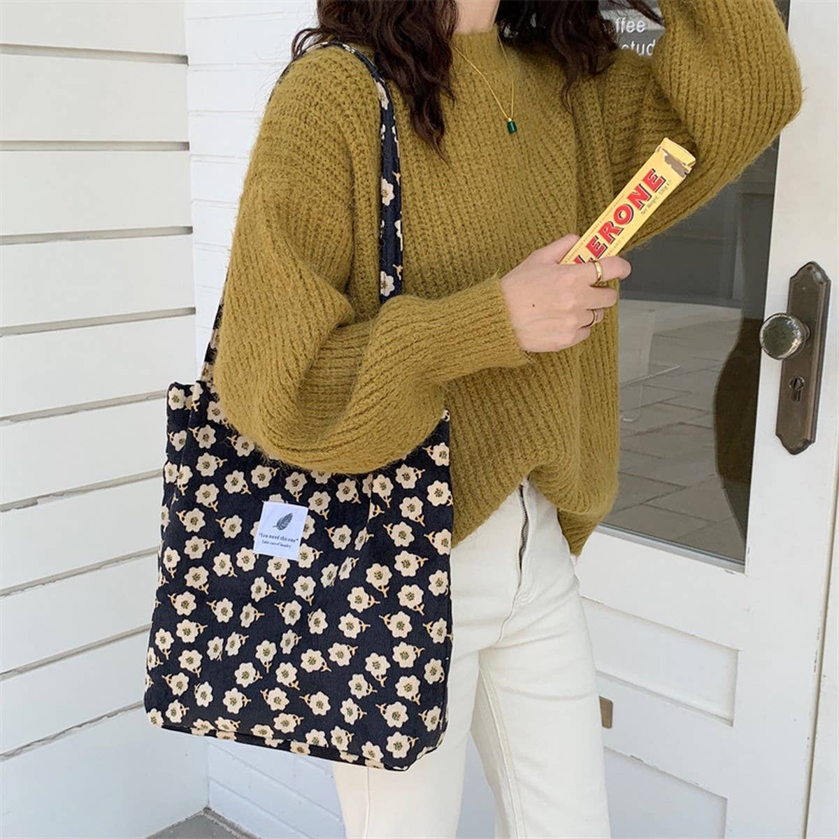 NINEXIS - Wholesale Tote Bag - Women's - CWAB3899_CORDUROY SNAP-BUTTON LARGE-CAPACITY SHOULDER BAG4