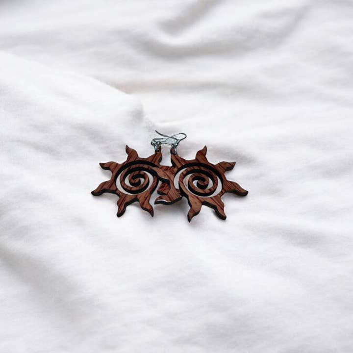 Fish Towne Designs, LLC - Wholesale Dangle Earrings - Handmade Wood and Resin Celestial Sun Dangle Earrings