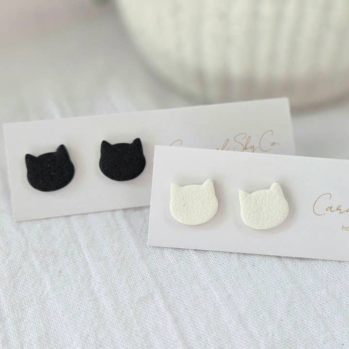 Caramel Sky - Wholesale Stud/Post Earrings - Cat Stud Earrings | Cat Clay Stud Earrings | Cat Earrings