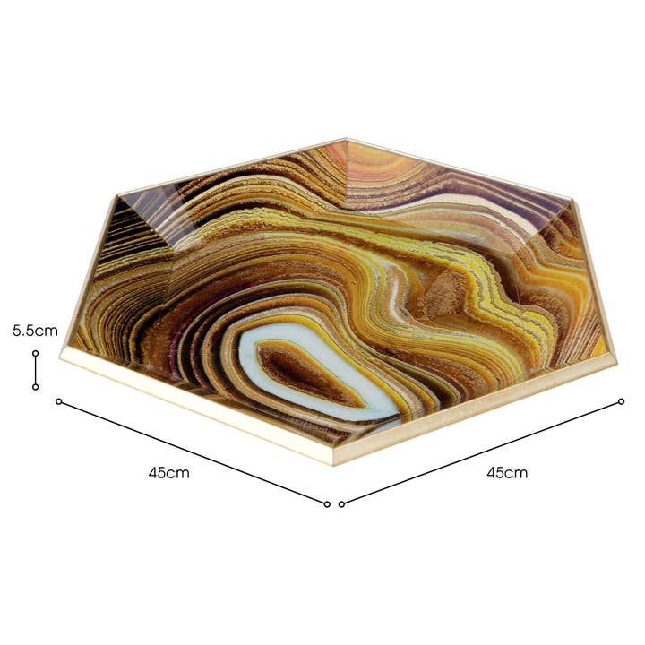 Febland – wholesale Decorative tray – Hexagon Tray Sand Design Display Bowl Dish Brown Golden