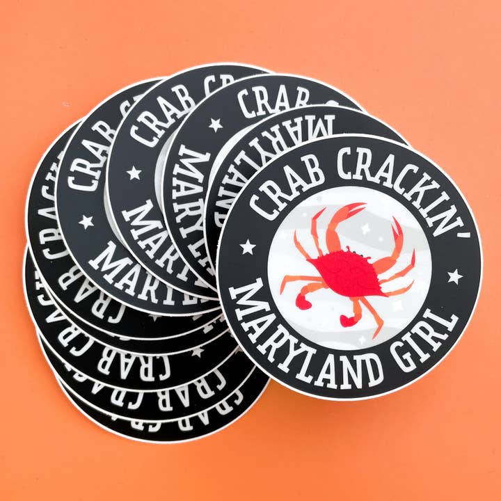 Crab Crackin' Maryland Girl Vinyl Sticker for wholesale by Art School Dropout