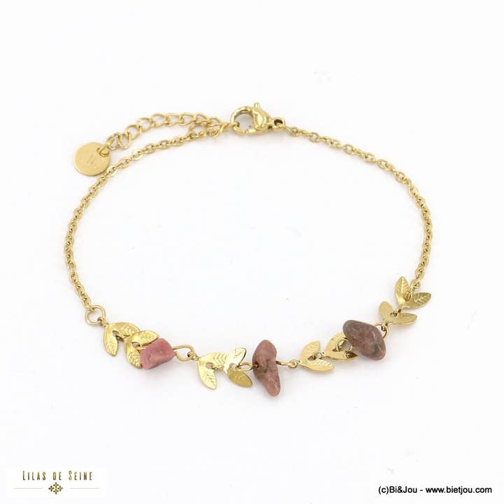 Lilas de Seine - Wholesale Charm/Dangle Bracelet - Bracelet: stainless steel, wheat ears, chips, stone (0223020)2