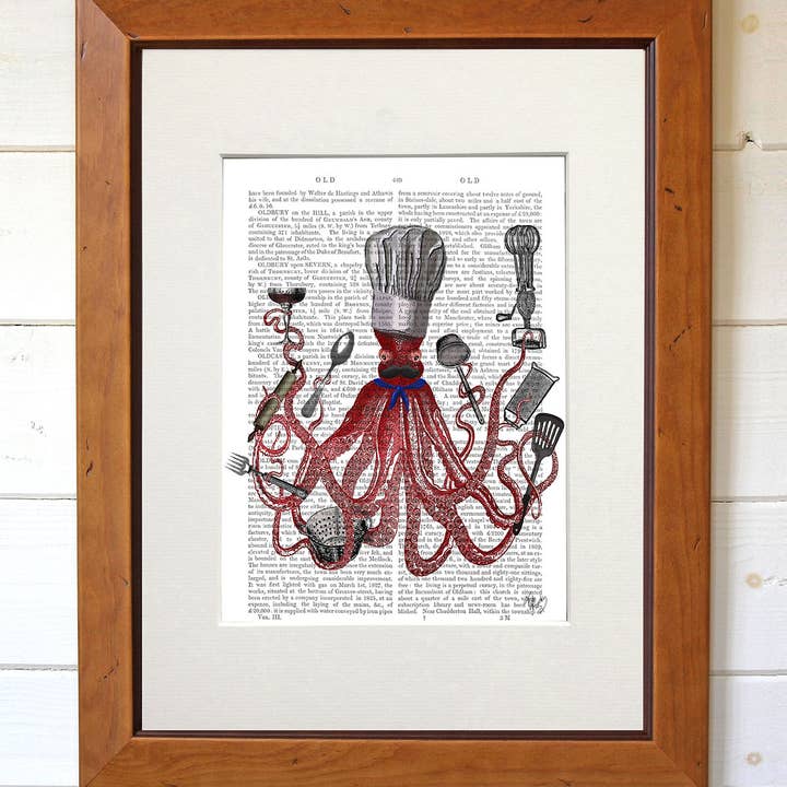 FabFunky Ltd - Venta al por mayor Ilustración - Pulpo, Fabuloso Chef Francés Náutico Libro de Impresión /Arte de Impresión