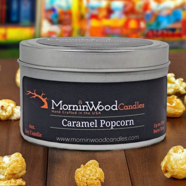 Caramel Popcorn - Soy Tin Collection for wholesale by MorninWood Candles