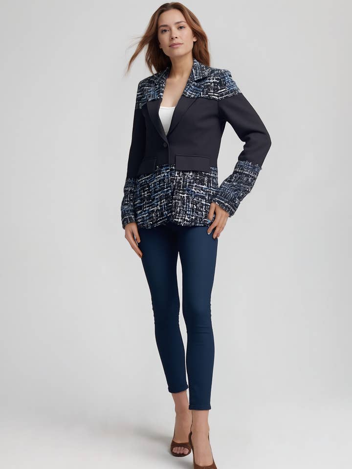 Blazer Tweed Ponte Sandwich Jacket (Black) for wholesale by Ellyndale