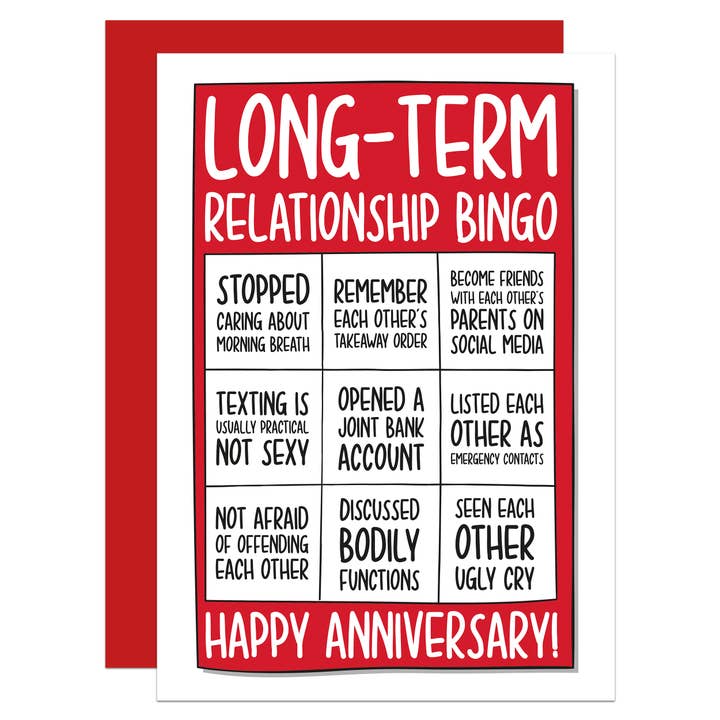Long-Term Relationship Bingo Anniversary A6 Card for wholesale by TeePee Creations