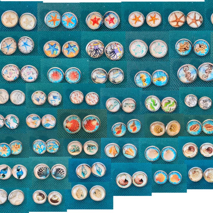 12mm Beach theme glass cabochon stud earrings for wholesale by SMA Artistry Creations