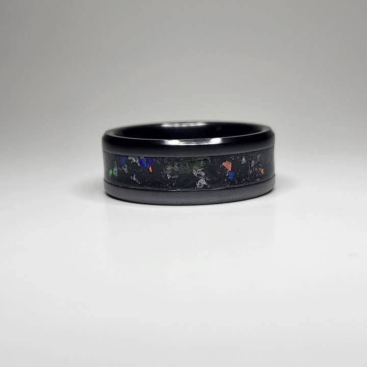 Black Ceramic Ring Opal Amethyst UV Glow for wholesale by Natural Evolution Design