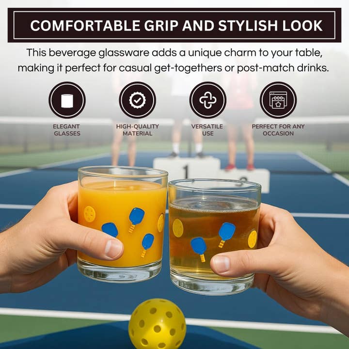 The Wine Savant / Khen Glassware - Wholesale Drinking glass/cup - Set of 2 Pickleball Icon Glasses – 14.8oz Stemless Cups2