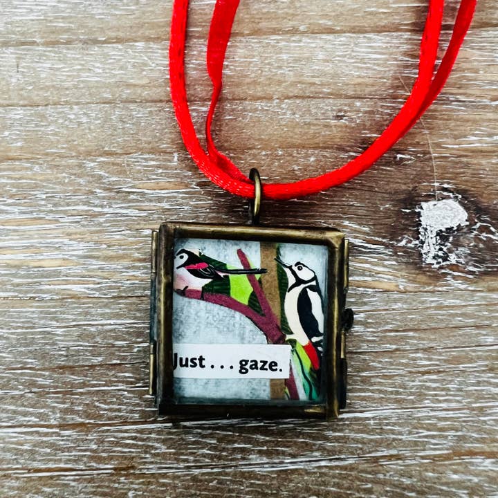 Mini Art Collage Pendant Necklace- Just Gaze at the Birds for wholesale by Keely Siebenthal Art & Designs