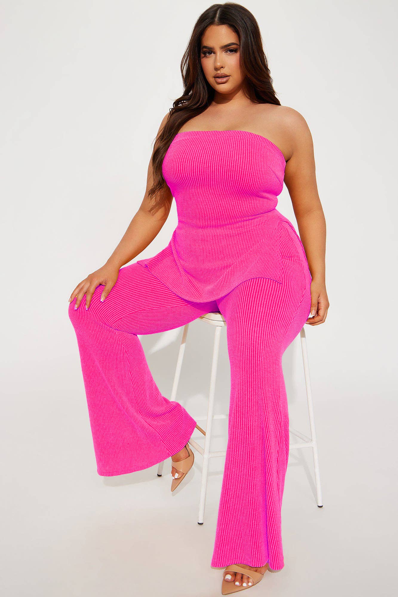 5besties inc - Vente Ensemble haut et pantalon (PAS d'intérieur) - Femme - Ensemble haut tubulaire et pantalon évasé en tricot côtelé4