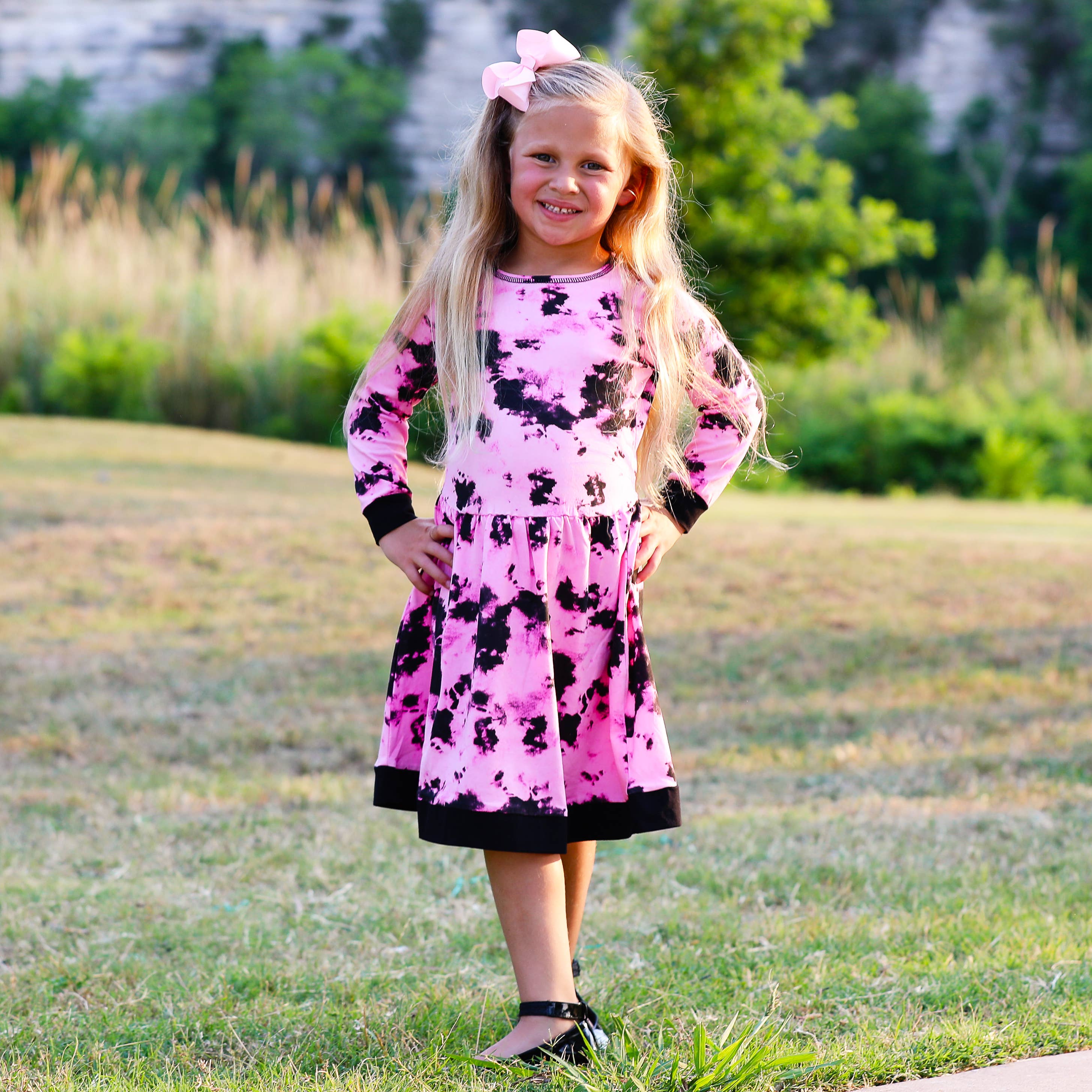 AnnLoren - Wholesale Dress - Kids - Pink & Black Groovy Girls Tie Dye Dress Cotton Kids Clothing4