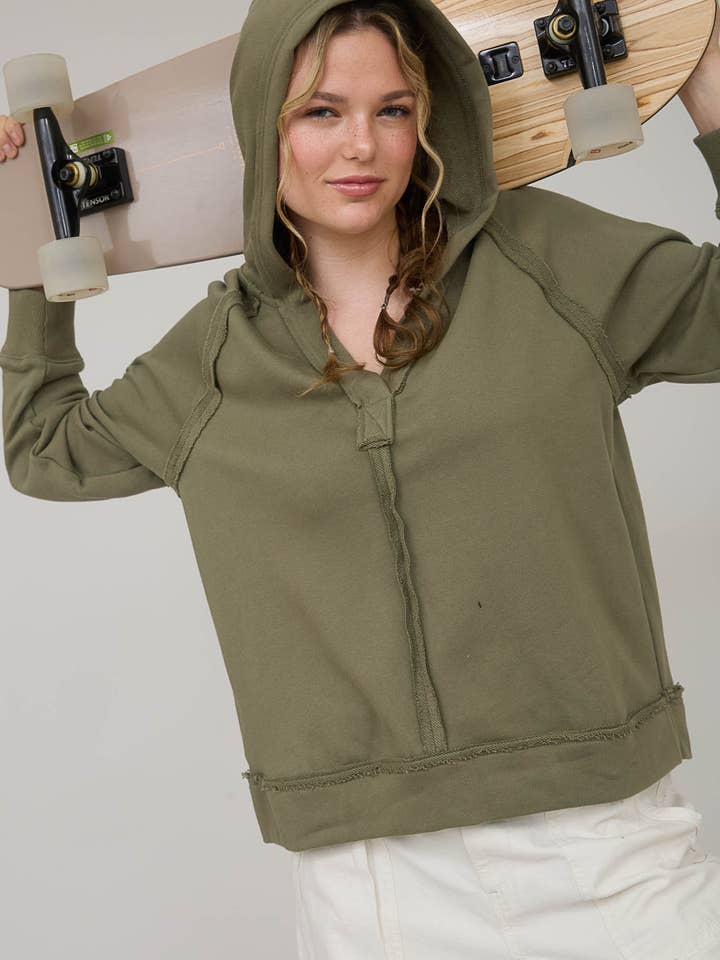 Blu Pepper - Wholesale Knit Top - Women's - PLUS HOODED V NECK RAW EDGE LONG SLEEVE KNIT TOP9