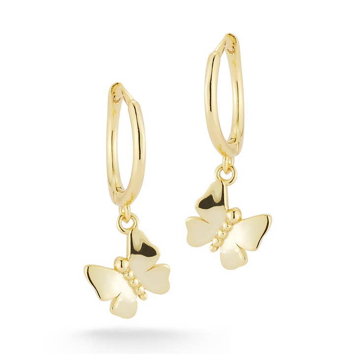 Orecchini Huggie con ciondolo a farfalla lucido per la vendita all'ingrosso da parte di Glaze Jewelry
