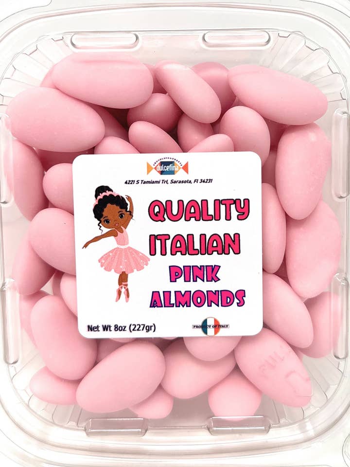 Italian Almonds, Thin Shell Pink Confetti 8oz Tub for wholesale by Dulcefina Chocolate and Sweets