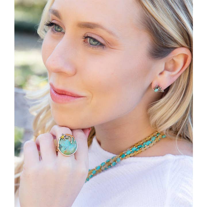 Barse Jewelry - Wholesale Cocktail/Statement Ring - Honey Bee Blue Turquoise Golden Ring