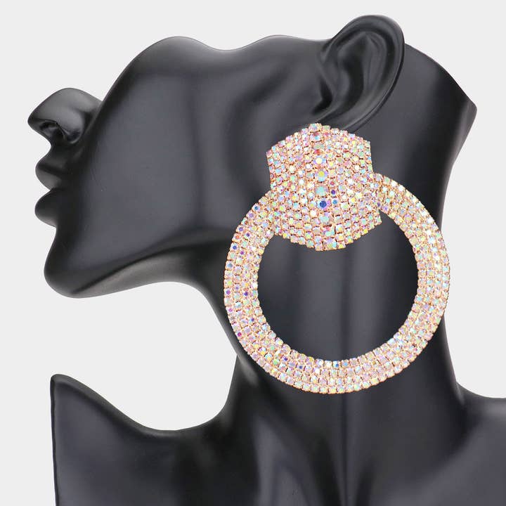 Sensibling Corp. - Wholesale Dangle Earrings - Rhinestone Pave Hexagon Open Circle Evening Earrings