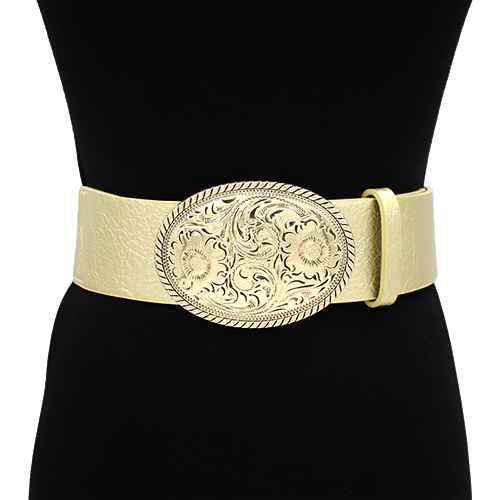 Oblige by G - Wholesale Belt – Women's - Western Floral Engraved Oval Buckle Belt KM-16442