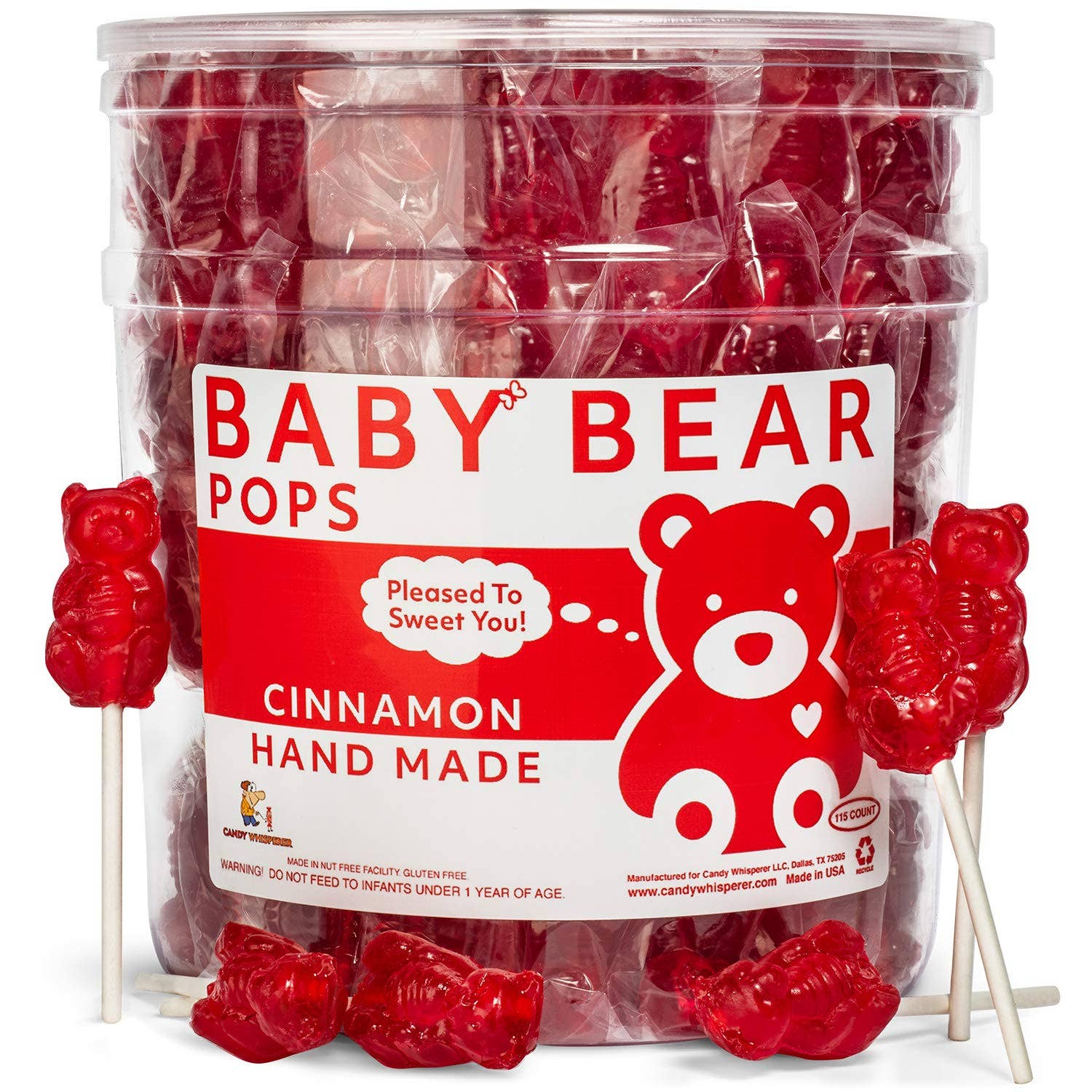Long Island Candy Factory - Wholesale Lollipop - Espeez Cinnamon 115 Ct Bear Pops Tub0