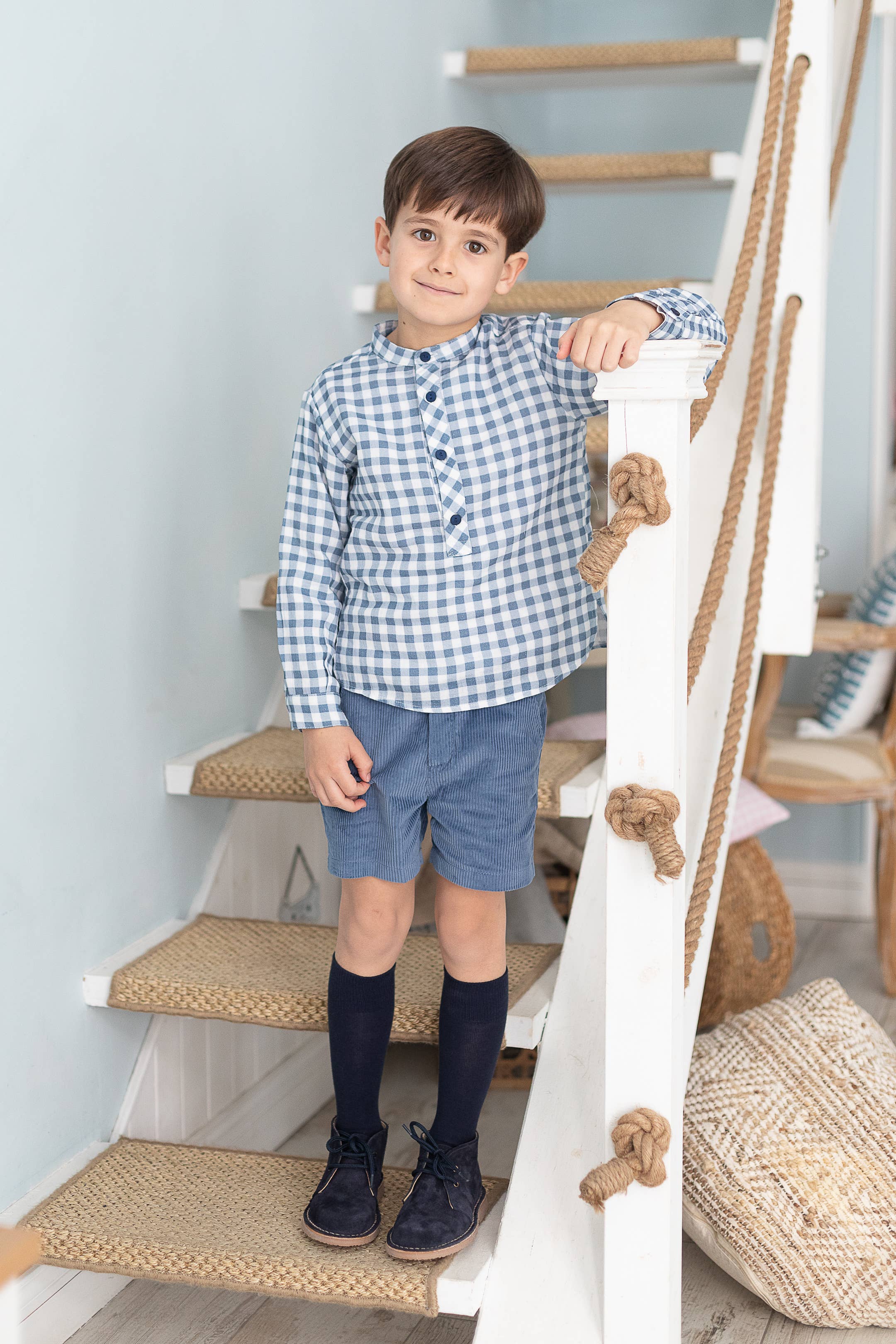 CLOUDY BLUE Plaid Bermuda Shirt for wholesale on Faire0