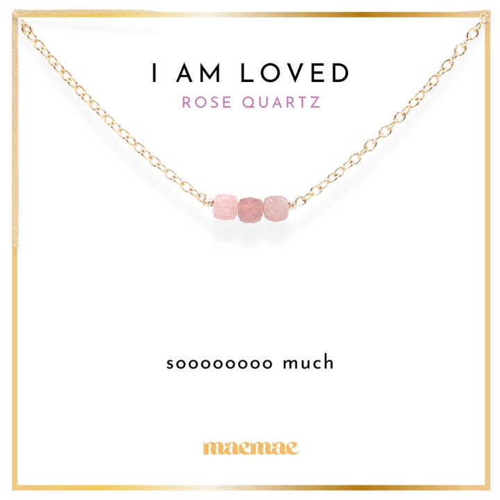 I am Loved Rose Quartz Necklace for wholesale by MaeMae Jewelry