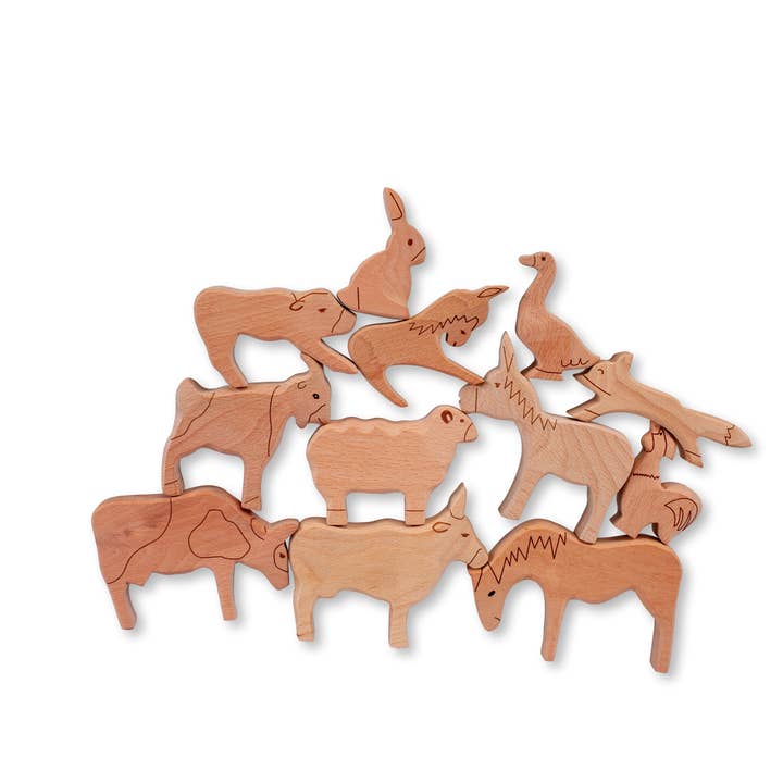 Brinquedos de Animais de Quinta em Madeira | Conjunto Montessori de 12 Peças para Crianças por atacado de kidodido