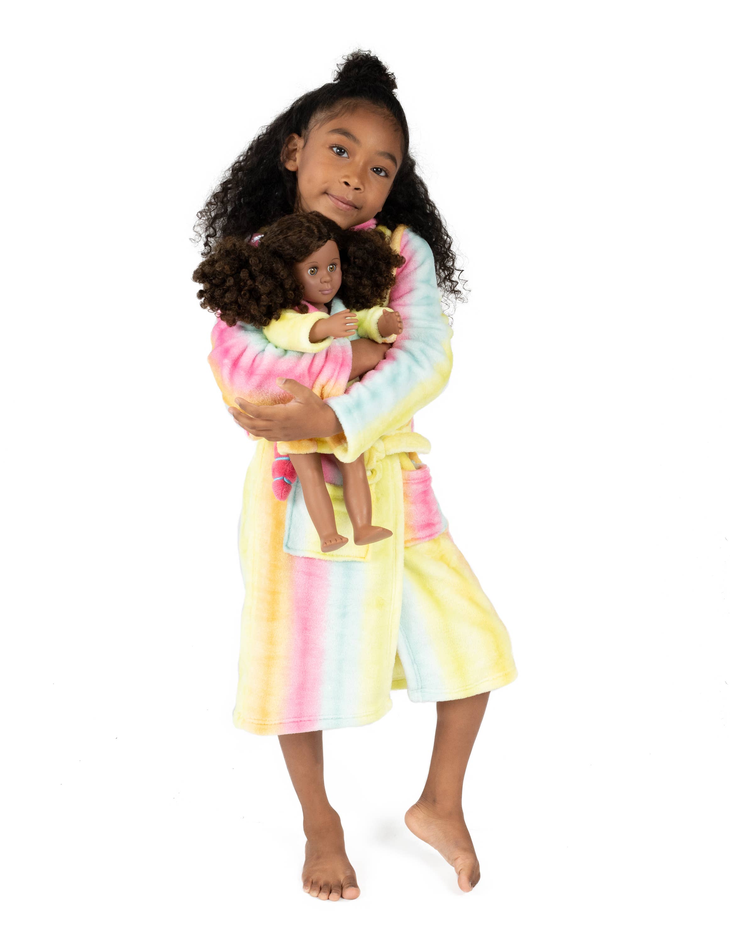 Leveret Pajamas - Wholesale Robe - Kids - Kids Girl & Doll Fleece Hooded Rainbow Robe2