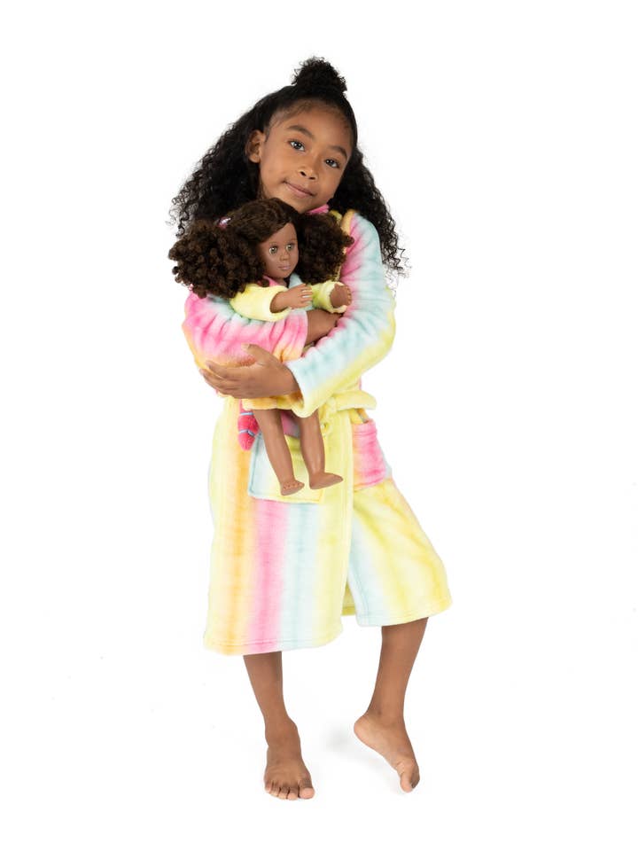 Leveret Pajamas - Wholesale Robe - Kids - Kids Girl & Doll Fleece Hooded Rainbow Robe2