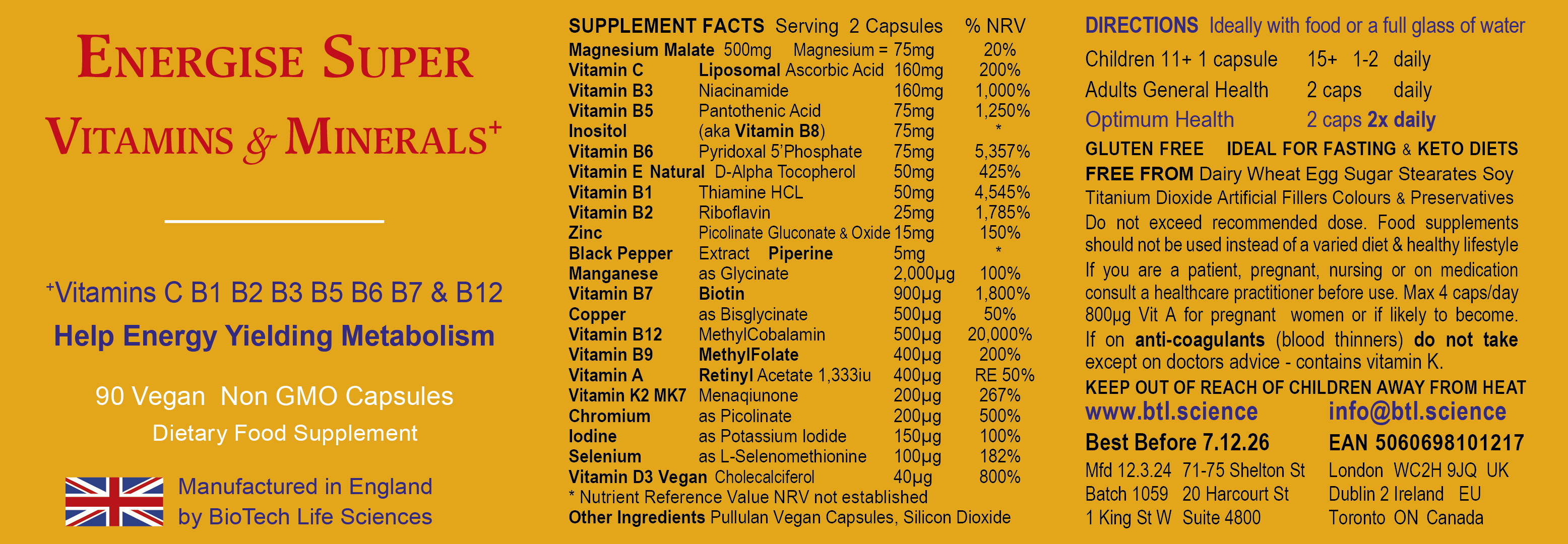 BioTech Life Sciences - Wholesale Oral Supplement/Vitamin - Energise Super Vitamins & Minerals - World's Best Multivit1
