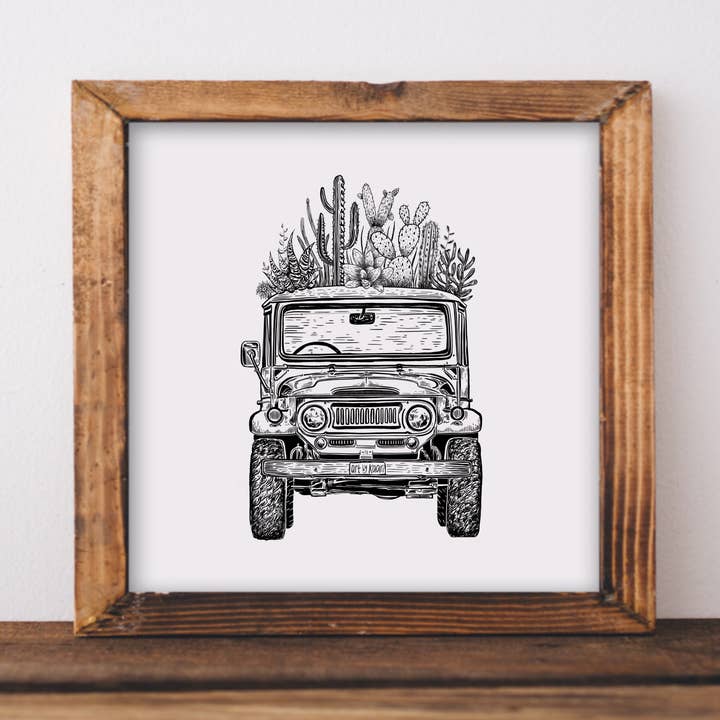Cacti Jeep Cruiser Art Print for wholesale by Kaari & Co.