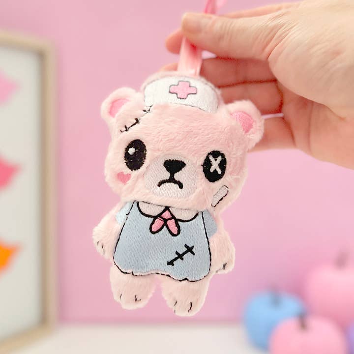 Ursinho Enfermeira Morta Kawaii Fofo e Assustador Porta-chaves de Pelúcia por atacado de Kawaii Hair Candy