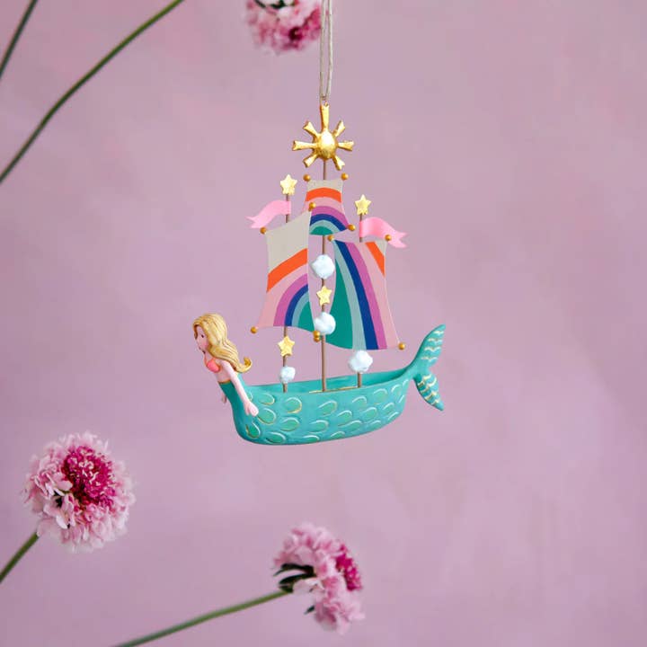 Glitterville - Wholesale Ornament - Glitterville Magical Mermaid Ship Orn, Resin, 5.5"