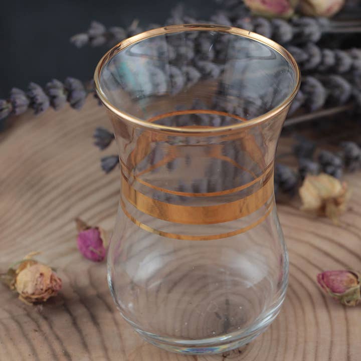 Hakan - Wholesale Coffee/Tea Cup - Pasabahce Aida Gold Rim Tea Turkish Glasses Set of 6, 5.4 oz3