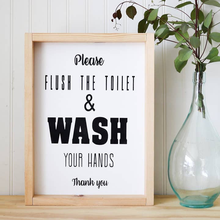 Please Flush the Toilet & Wash Your Hands- Wood Sign for wholesale by Emroseave