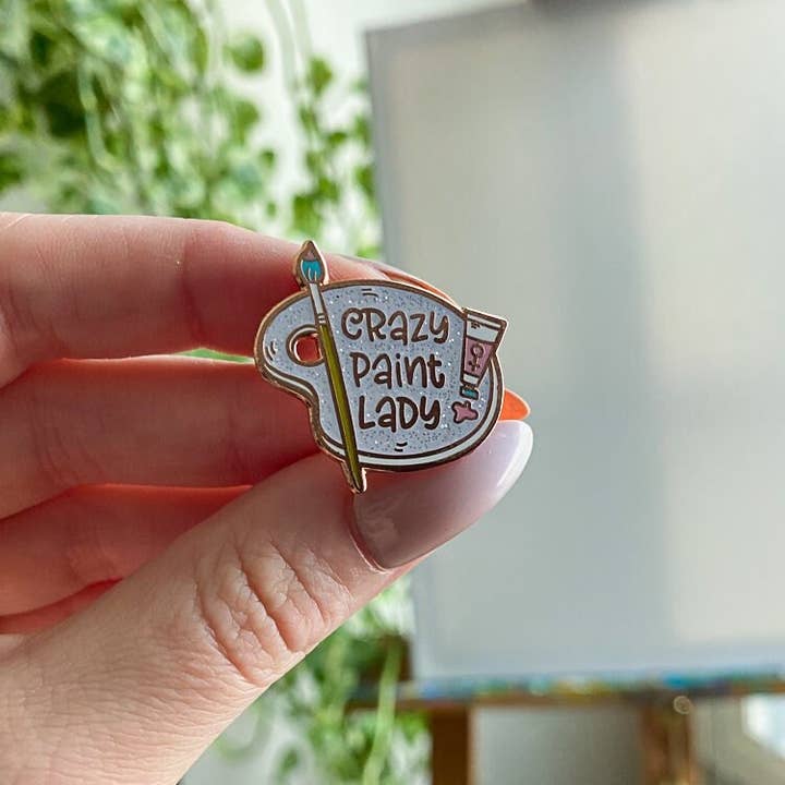 The Paint Sesh - Wholesale Lapel Pin/Button - Crazy Paint Lady Enamel Pin | Female Artist Accessory