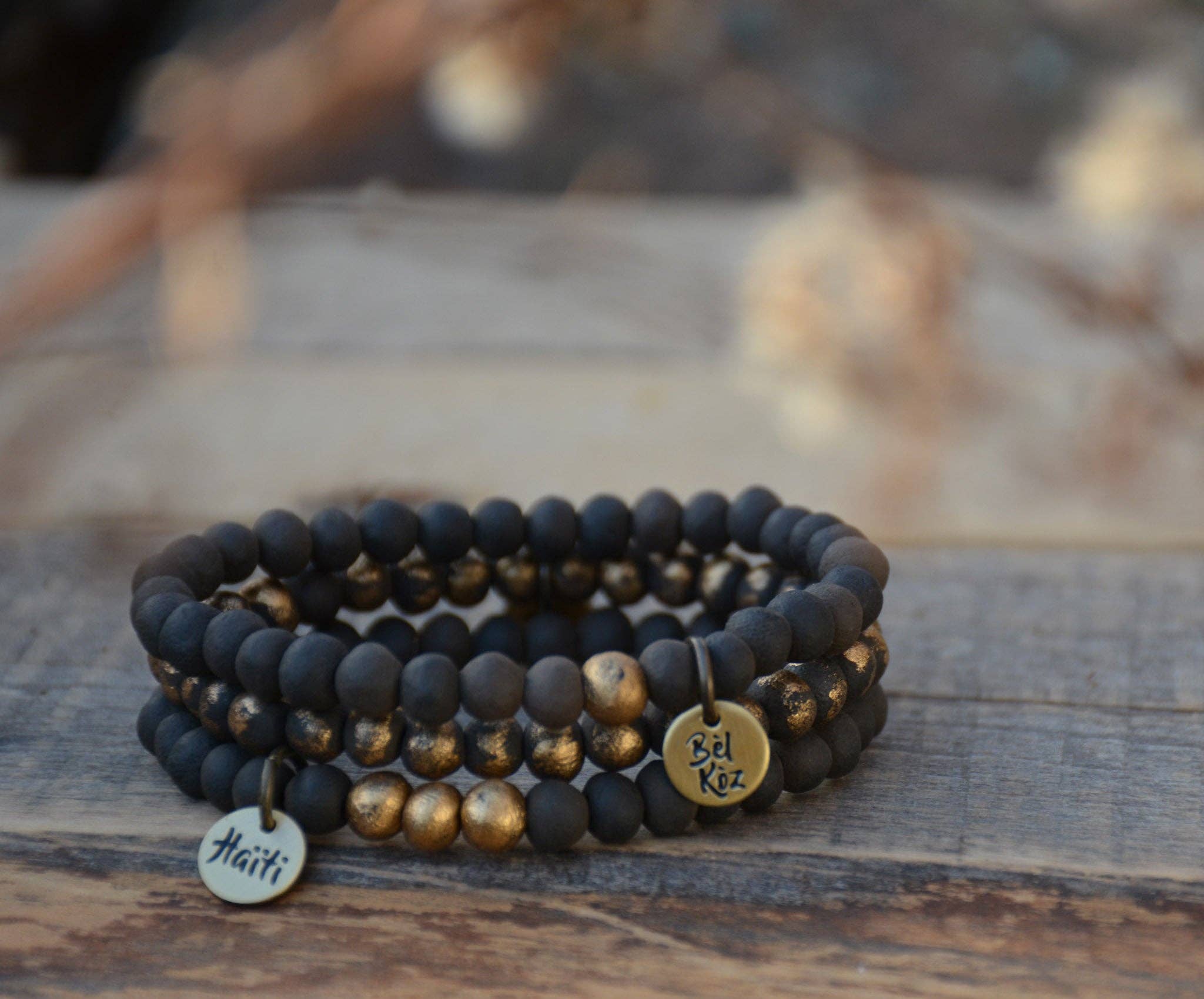 Bel Koz Haiti - Wholesale Beaded Bracelet - Zara Set of 3 | Bel Koz Dainty Pit Fire Clay Bead Bracelets2